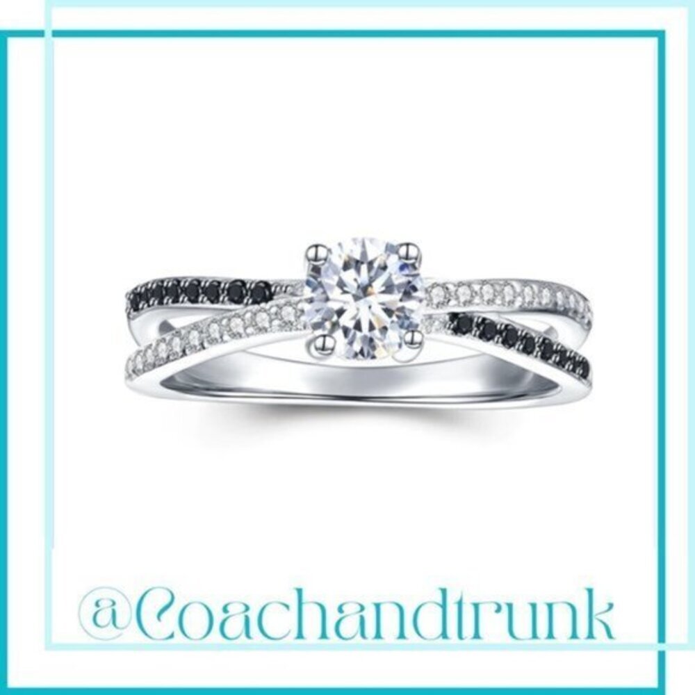 .925 Sterling Silver Black Spinel & White Zirconia Channel Set Bypass Ring NWT
